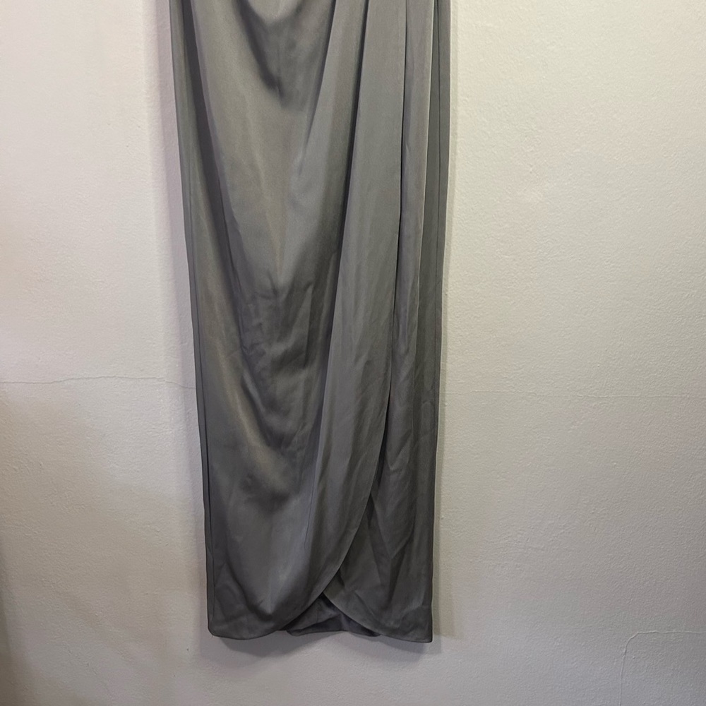 La Femme Ruched Jersey Column Gown in Pewter - Picture 3 of 10